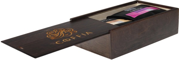 Wooden box for coffee brown for two 250g packages